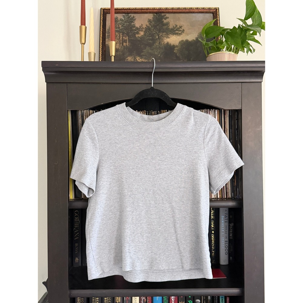 Nu-in Short Sleeve Tee M Grey Crew Neck Ribbed Trim Casual Basic